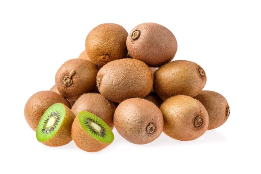 Big pile of fresh kiwi isolated on white background