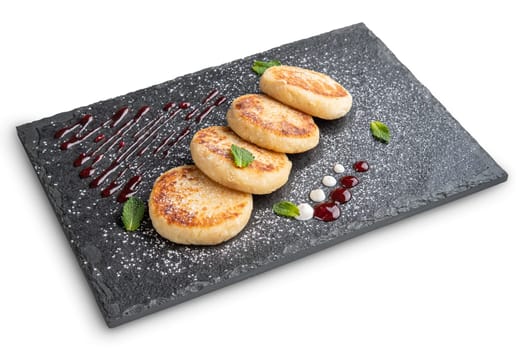 Traditional belarussian cheese pancakes isolated on white