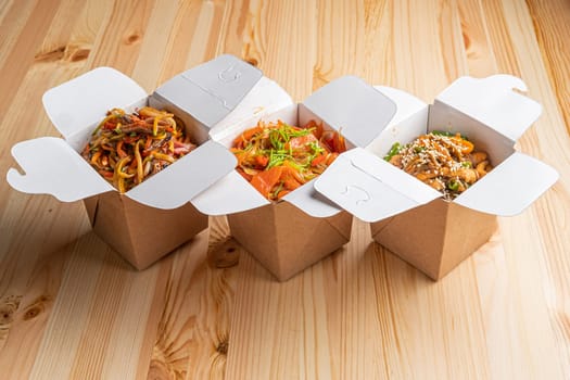 Variety of noodle in take away cardboard box