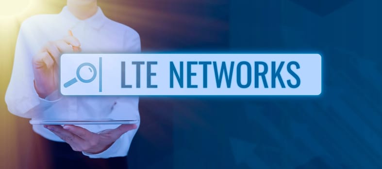 Text caption presenting Lte Networks, Word Written on Fastest network connection available for wireless communication