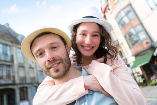 View of a Young happy couple having fun on holidays
