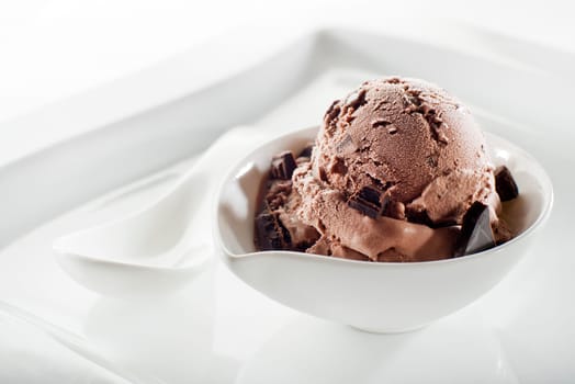 Chocolate ice cream on a white background