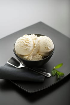 Ice cream on a black background close up