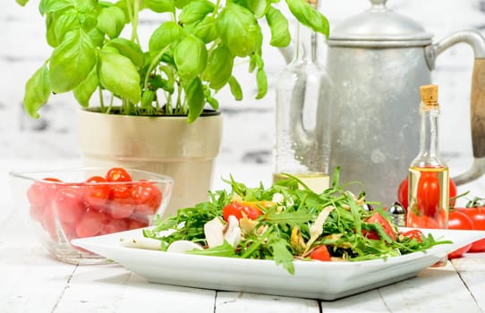 seasonal salad on the old white table