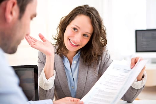 View of a Young attractive woman during job interview