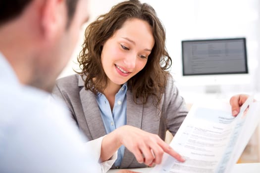 View of a Young attractive woman during job interview
