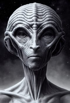 Portrait of an alien, science fiction of extraterrestrial invasion, visit of the greys, conspiracy of paranormal civilization