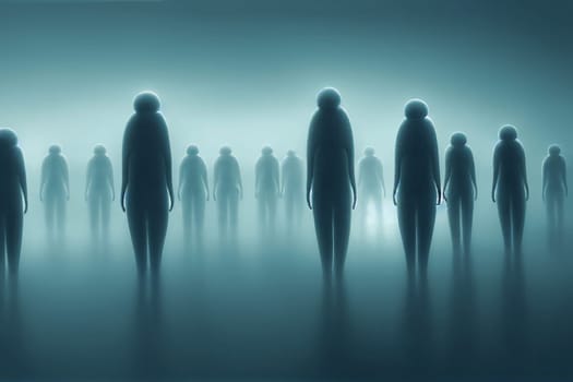 Illustration of an alien group, extraterrestrial invasion, conspiracy and science fiction
