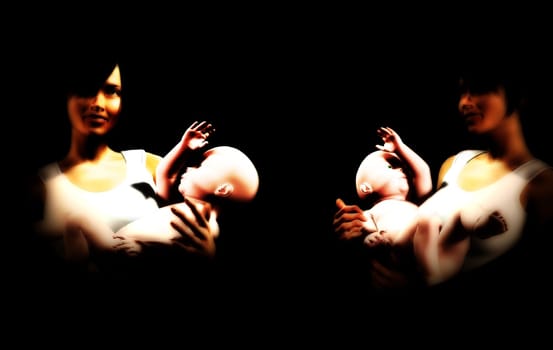 An image of some mothers and baby daughters, this image would be suitable for Mothers Day concepts