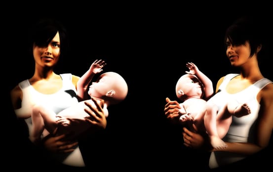 An image of some mothers and baby daughters, this image would be suitable for Mothers Day concepts