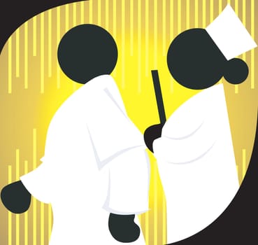 Illustration of a doctor and nurse in yellow background