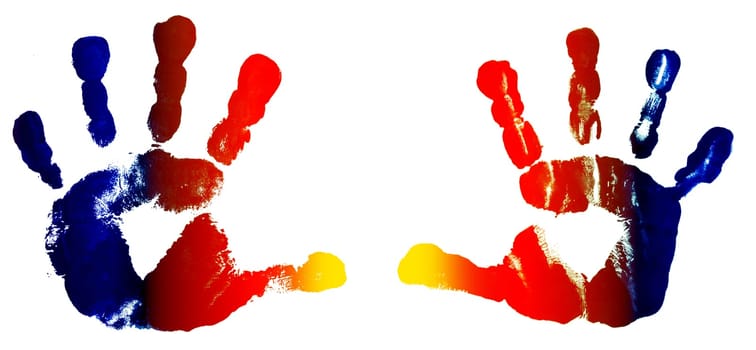 Prints of hands of the boy