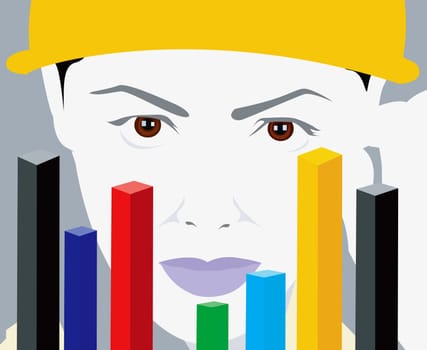 Illustration of a close look of graphic blocks by an architect