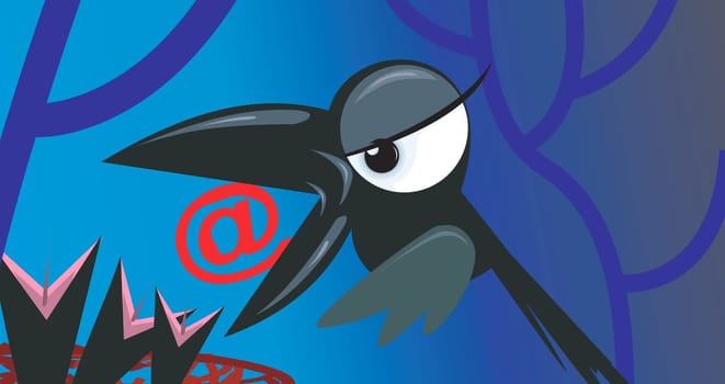 Illustration of a bird feeding internet to chicks