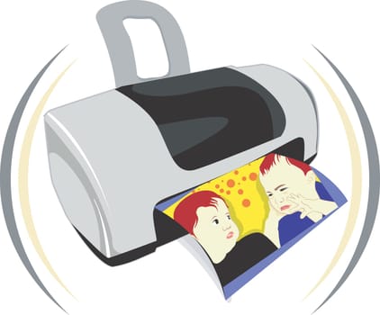 Illustration of a computer printer and prints coming out