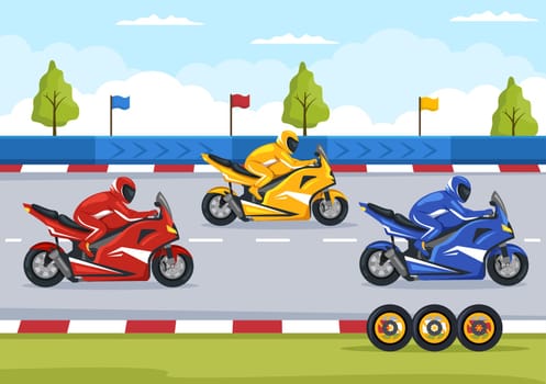 Racing Motosport Speed Bike Template Hand Drawn Cartoon Flat Illustration for Competition or Championship Race by Wearing Sportswear and Equipment