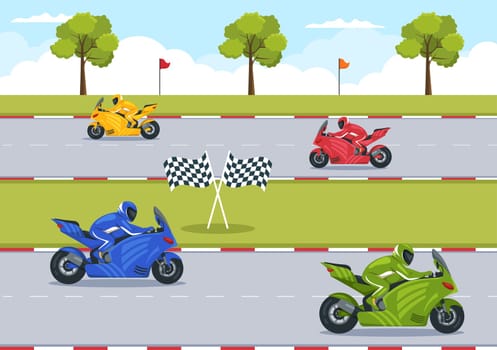Racing Motosport Speed Bike Template Hand Drawn Cartoon Flat Illustration for Competition or Championship Race by Wearing Sportswear and Equipment