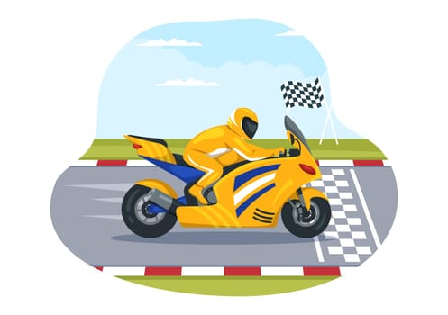 Racing Motosport Speed Bike Template Hand Drawn Cartoon Flat Illustration for Competition or Championship Race by Wearing Sportswear and Equipment