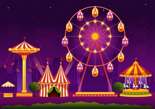 Circus Template Hand Drawn Cartoon Flat Illustration with Show of Gymnast, Magician, Animal Lion, Host, Entertainer, Clowns and Amusement Park