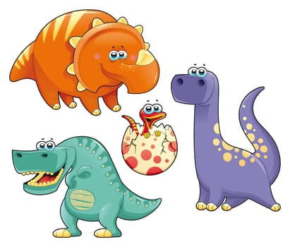 Group of funny dinosaurs. Cartoon and vector isolated characters.