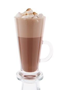 Cappuccino in tall glass isolated on white background