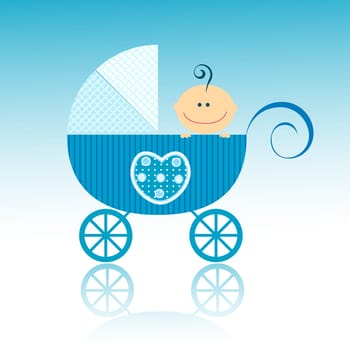 baby arrival design, baby boy in his little carriage
