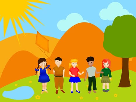 Handdrawn illustration of children