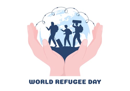 World Refugee Day Template Hand Drawn Cartoon Flat Illustration with Hands, Family and Climb Barbed Wire Fence to Immigrate to Save Place