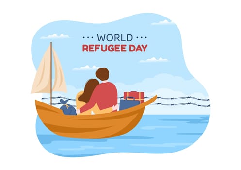 World Refugee Day Template Hand Drawn Cartoon Flat Illustration with Hands, Family and Climb Barbed Wire Fence to Immigrate to Save Place