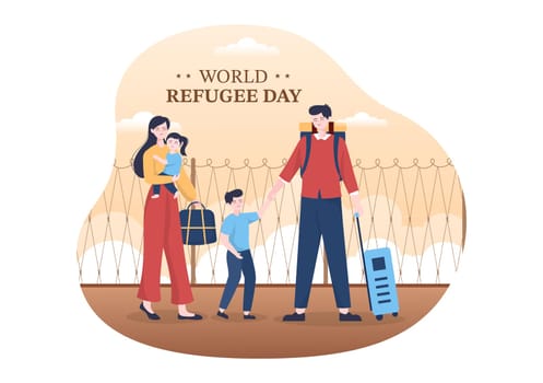 World Refugee Day Template Hand Drawn Cartoon Flat Illustration with Hands, Family and Climb Barbed Wire Fence to Immigrate to Save Place