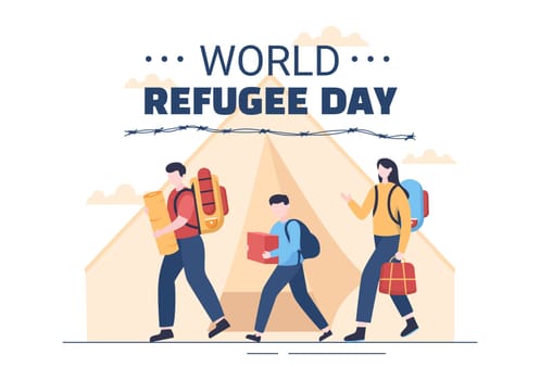 World Refugee Day Template Hand Drawn Cartoon Flat Illustration with Hands, Family and Climb Barbed Wire Fence to Immigrate to Save Place