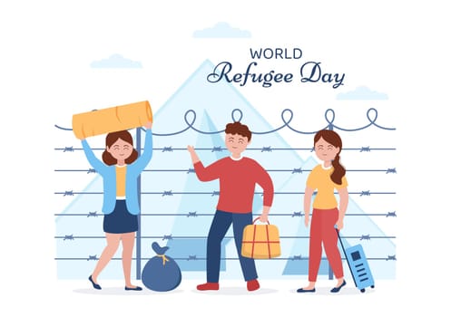 World Refugee Day Template Hand Drawn Cartoon Flat Illustration with Hands, Family and Climb Barbed Wire Fence to Immigrate to Save Place