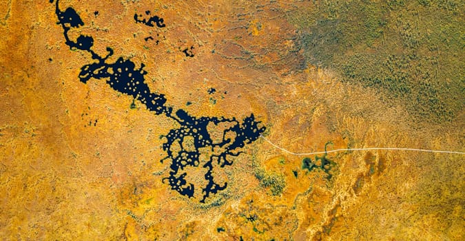 Miory District, Vitebsk Region, Belarus. The Yelnya Swamp. Upland And Transitional Bogs With Numerous Lakes. Elevated Aerial View Of Yelnya Nature Reserve Landscape. Famous Natural Landmark.