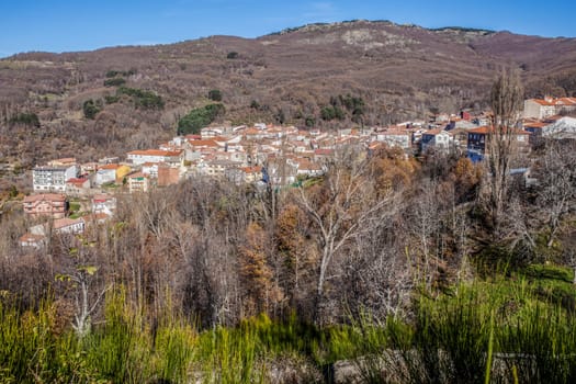 La Garganta village overview. Ambroz Valley, Caceres, Extremadura, Spain