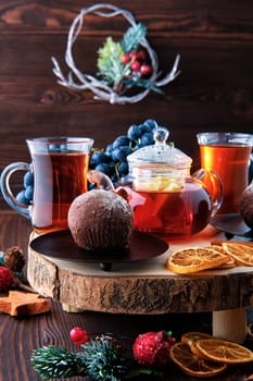 Christmas tea - grape and lemon tea with chocolate cake