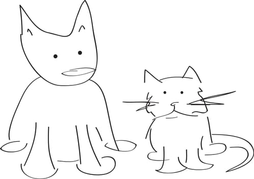 A cat and dog look at each other, modern vector cartoon