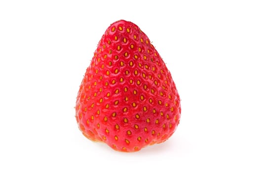 Macro photo of fresh juicy strawberry isolated on white