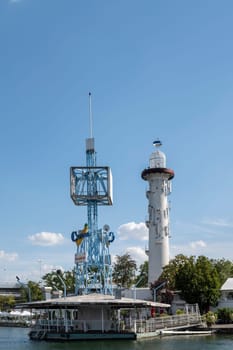 Vienna, Austria - August 10, 2022: The Viennese use them to relax, in bars and restaurants along the Old Danube or at Copa Beach and Sunken City on Danube Island.
