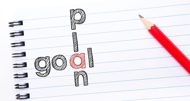 White blank  notebook page with red pencil on the right, with copy space available