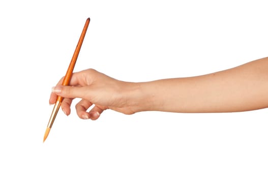 woman paints a picture with a red brush