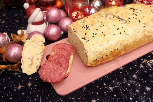 homemade bread with salami