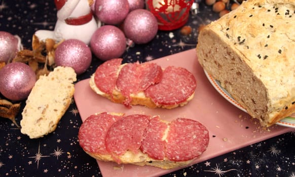 homemade bread with salami