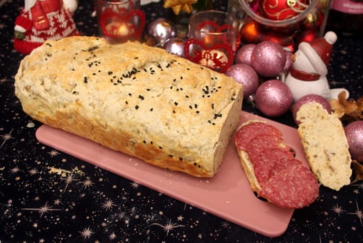 homemade bread with salami