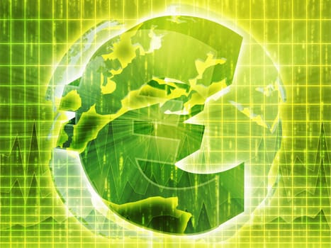 Euro currency symbol over world map illustration