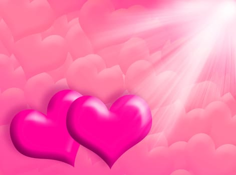 Hearts under the light to represent love feeling