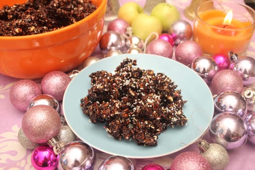 Christmas cookies with chocolate and oats