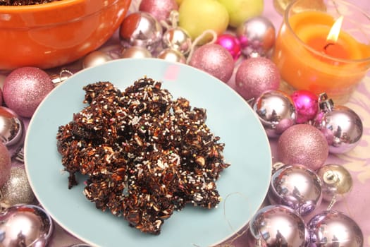 Christmas cookies with chocolate and oats