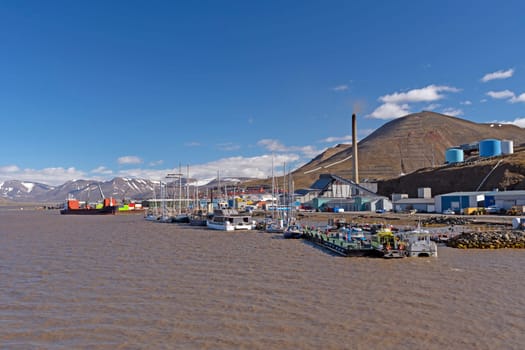 The Harbor of Longyearbyen in Summer in the High Arctic of Norway