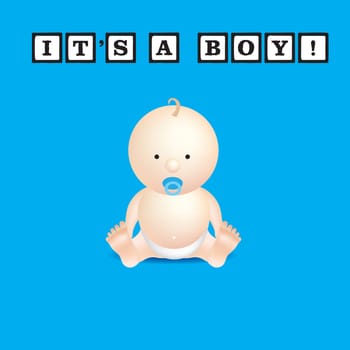 illustration of a newborn baby boy on blue background