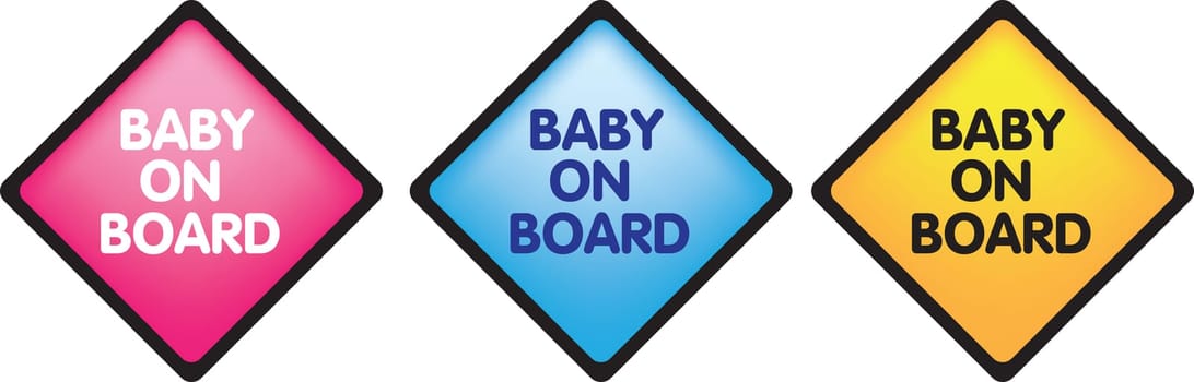 Illustration of a set of baby on board stickers.